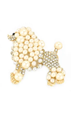 06301 Cream Pearl / Clear Crystal Poodle Brooch