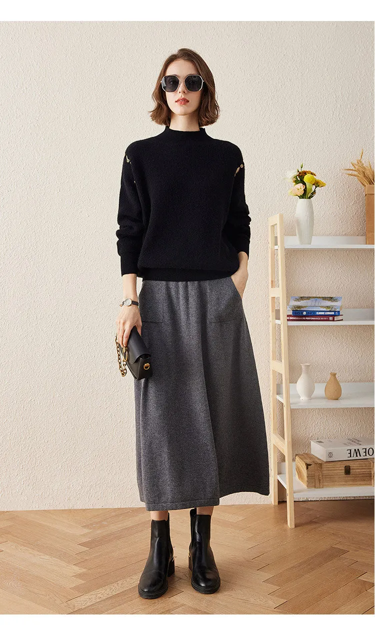 100% Cashmere Womens Knit Pleated Skirt