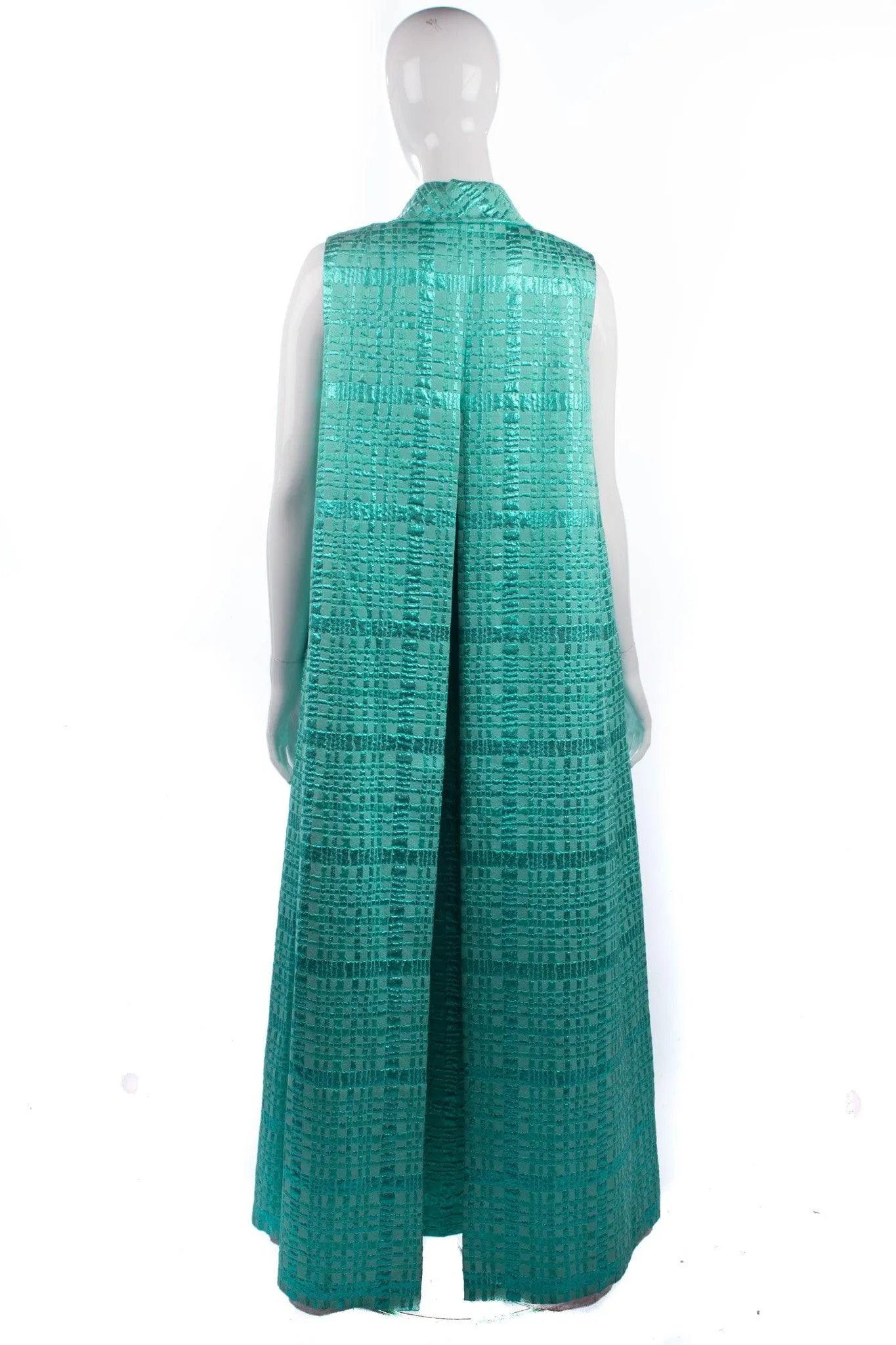 1950's Full Length Dress & Cape Metallic Green Brocade Size M