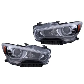 2014-2017 Infinity Q50 Without Adaptive Lighting LED Combination Headlight Assembly Set LH RH 2014-2017 Infinity Q50 Hybrid Without Adaptive Lighting