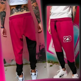 ^23^ (BLACK-HOT PINK)* JOGGER SWEATPANTS (CUT & SEW) (UNISEX)