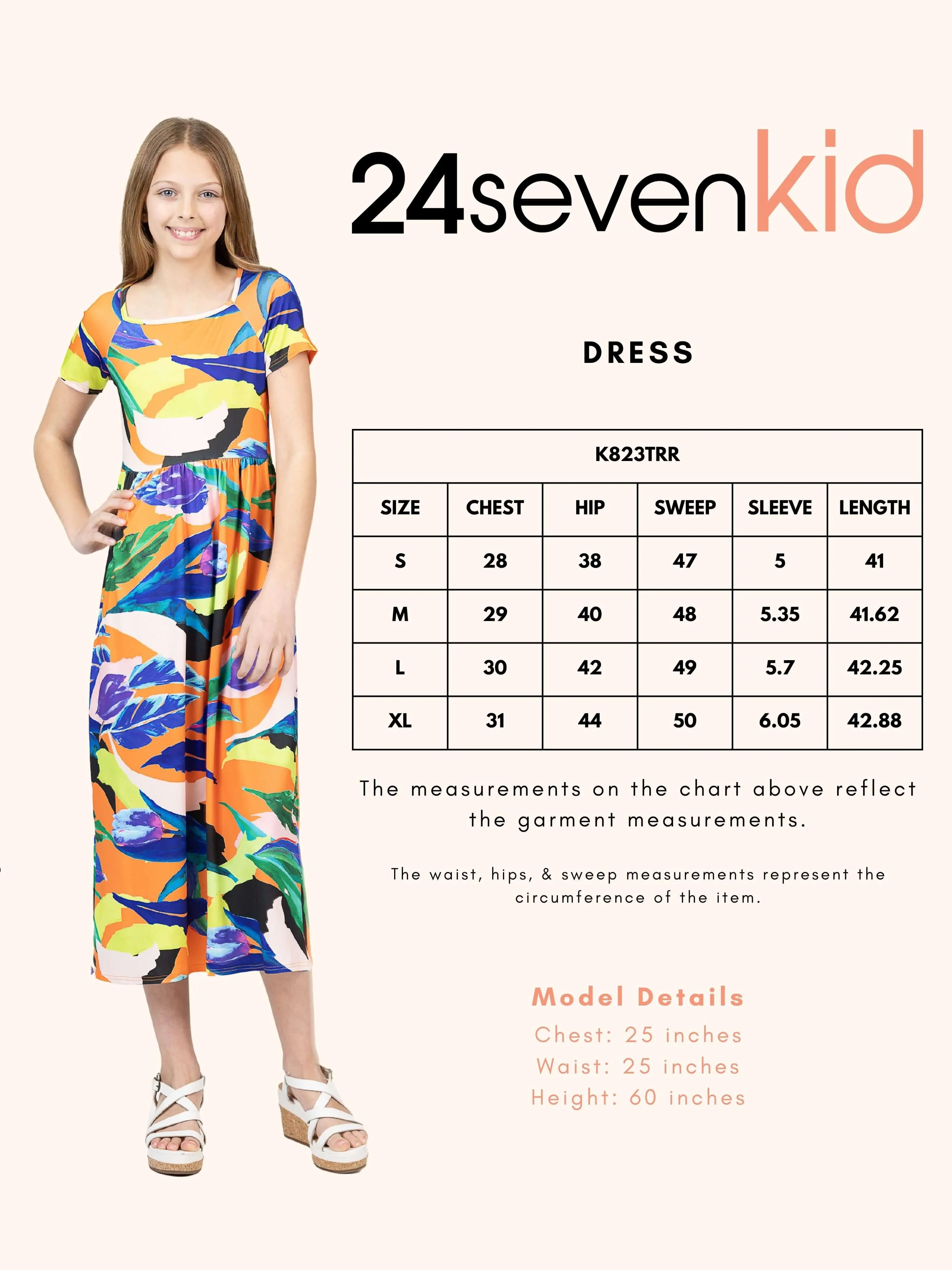 24sevenkid Girls Bright Floral Print Short Sleeve Maxi Dress