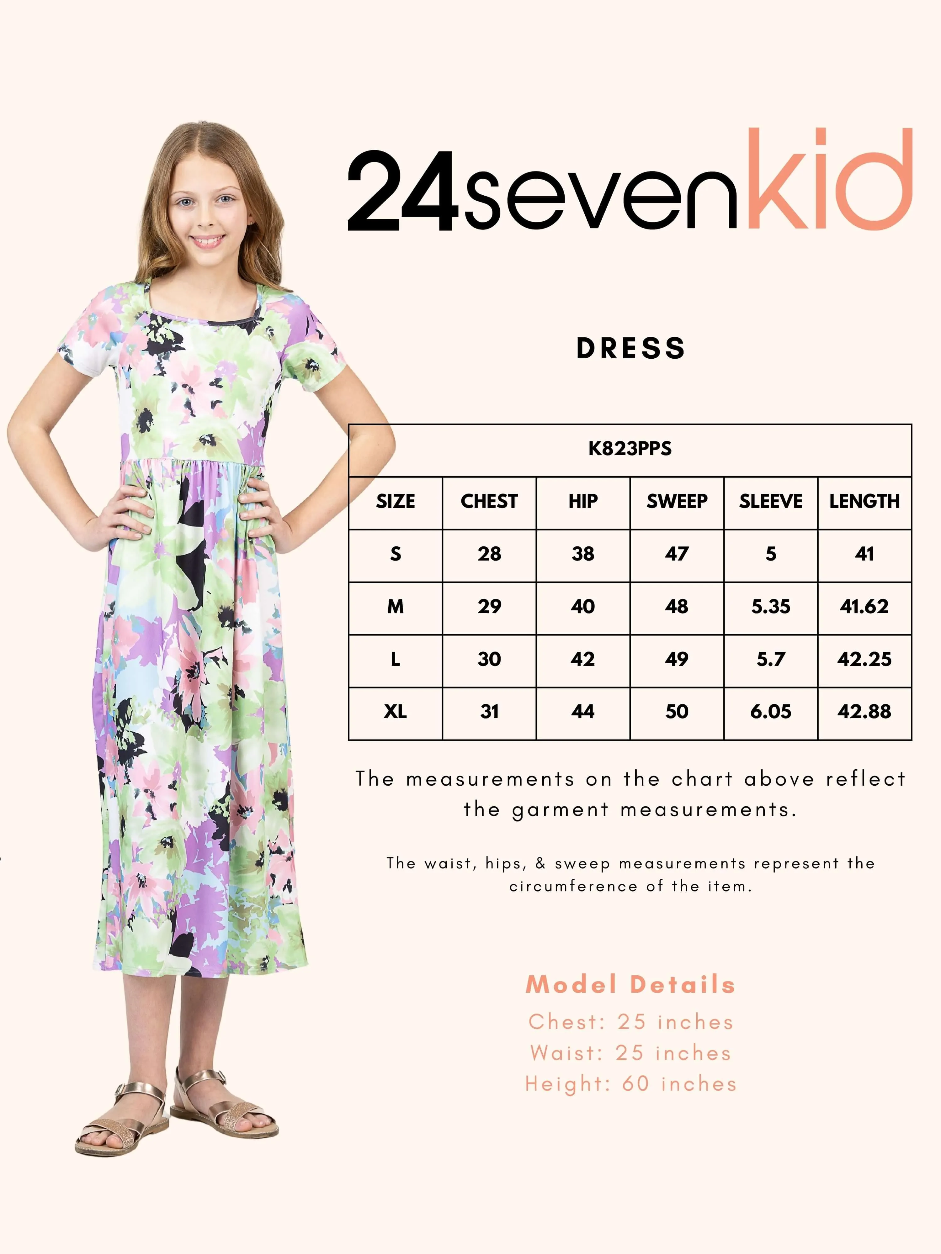 24sevenkid Girls Pastel Floral Print Short Sleeve Maxi Dress