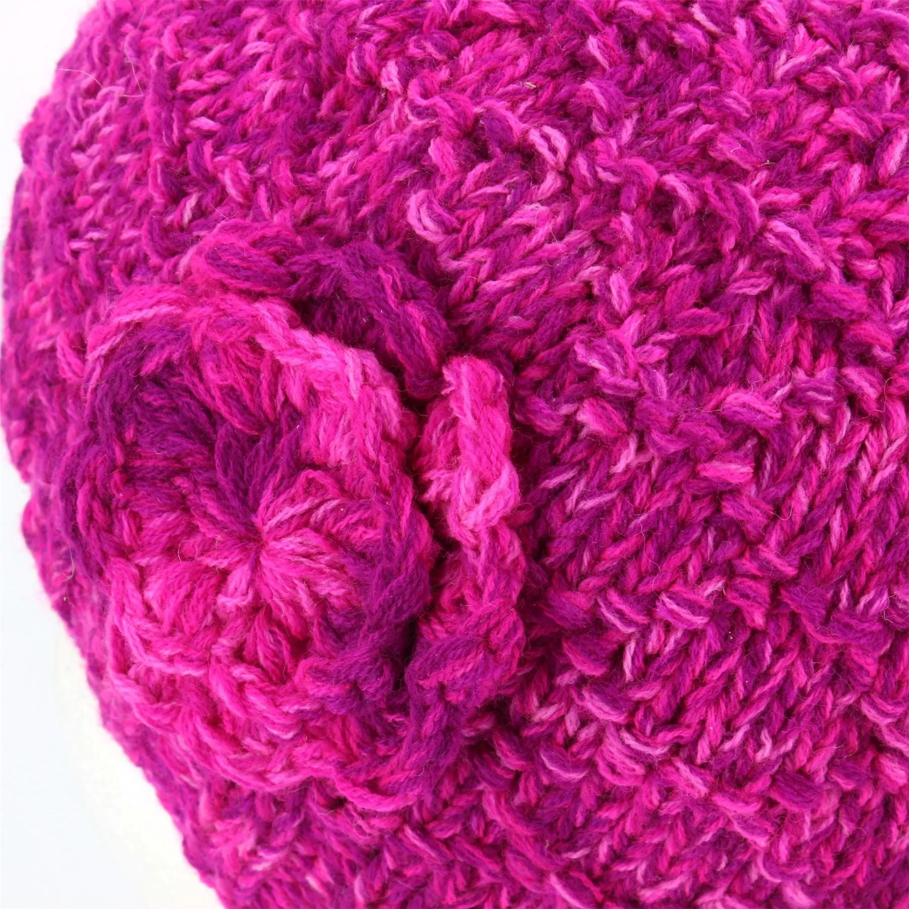 Acrylic Knit Flower Beanie Hat - Pink