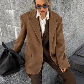 Advbridge Fall outfits Brown Woolen Overcoat for Women 2024 Winter French Retro Loose Thickened Casual Suit Jacket Old Money Style Wear