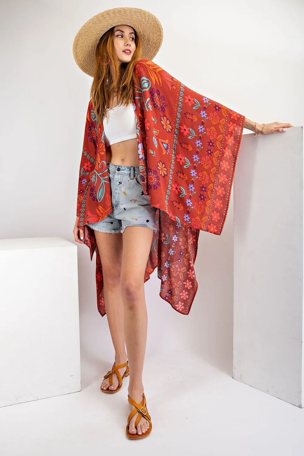 All I Need Flowy Kimono - Scarf Printed Rayon Crepon Kimono