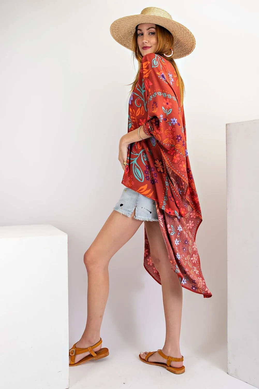 All I Need Flowy Kimono - Scarf Printed Rayon Crepon Kimono