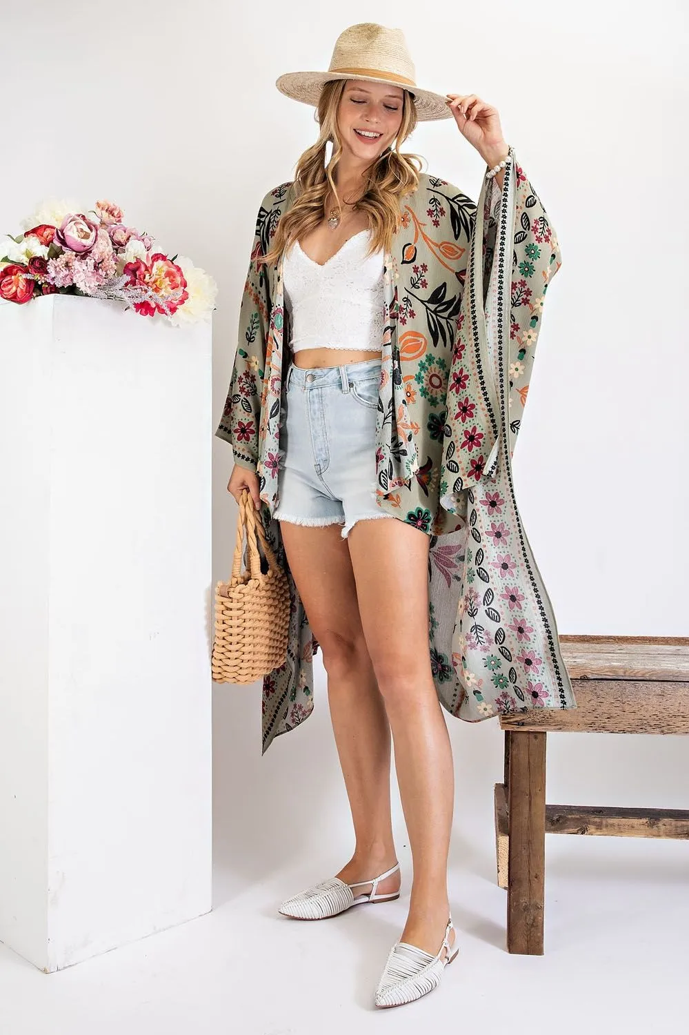 All I Need Flowy Kimono - Scarf Printed Rayon Crepon Kimono