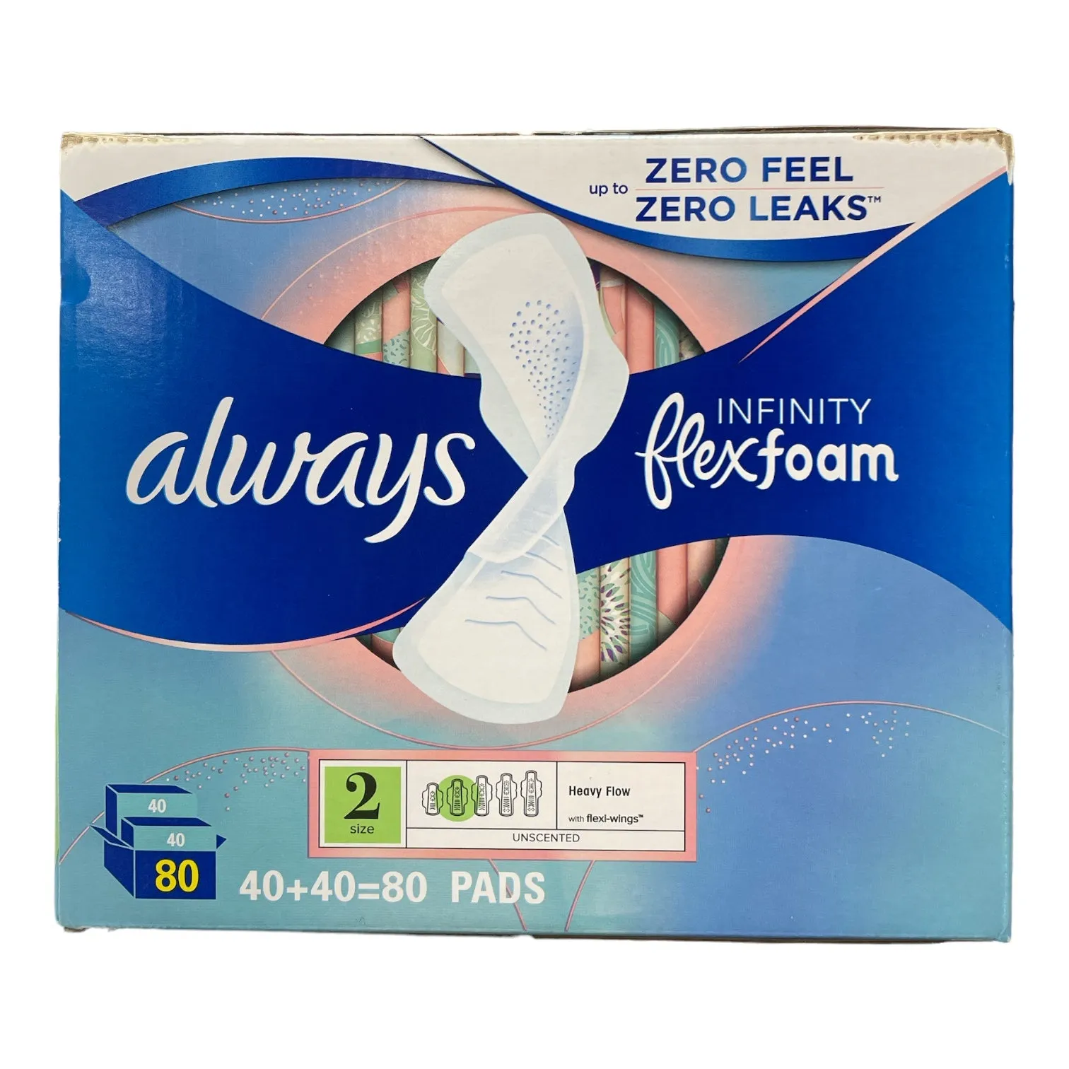 Always Infinity FlexFoam Heavy Flow Maxi-Pads with Flex Wings, Size 2, 80 Count