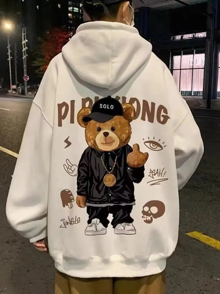 Autumn Bear Print Casual Harajuku Hoodie