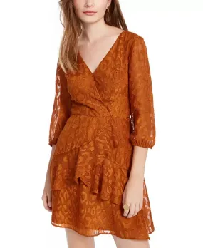 BCX Junior's Embossed Cheetah Dress Orange Size Medium