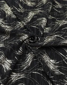 Black & Golden Polyester Satin Pleated Foil Print Fabric ( Width 58 Inches )