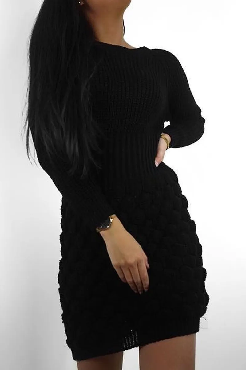 Black Knitted Jumper Midi Dress - Izzy