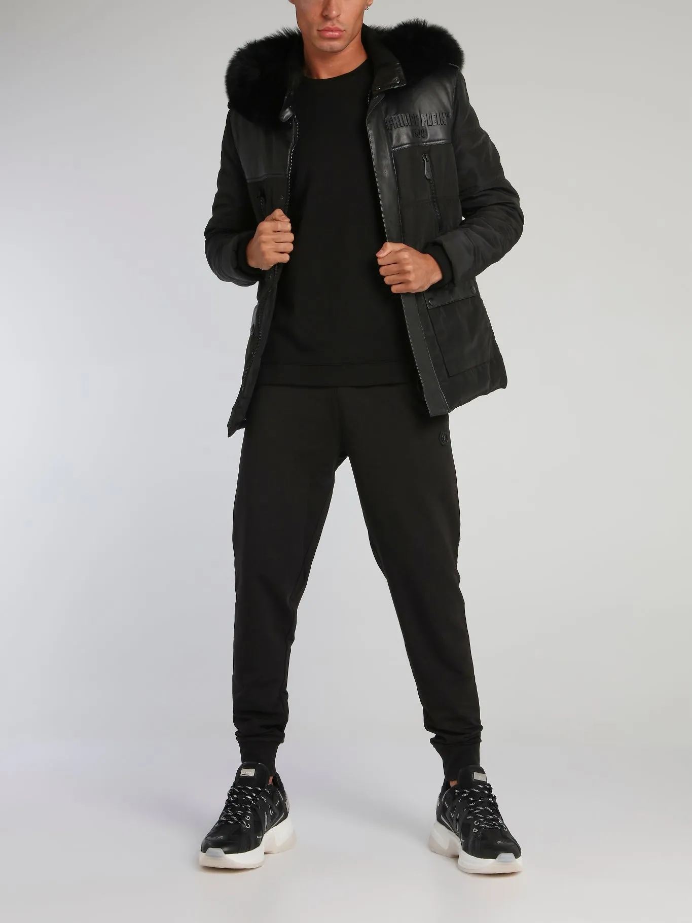 Black Leather Panel Quilt Jacket