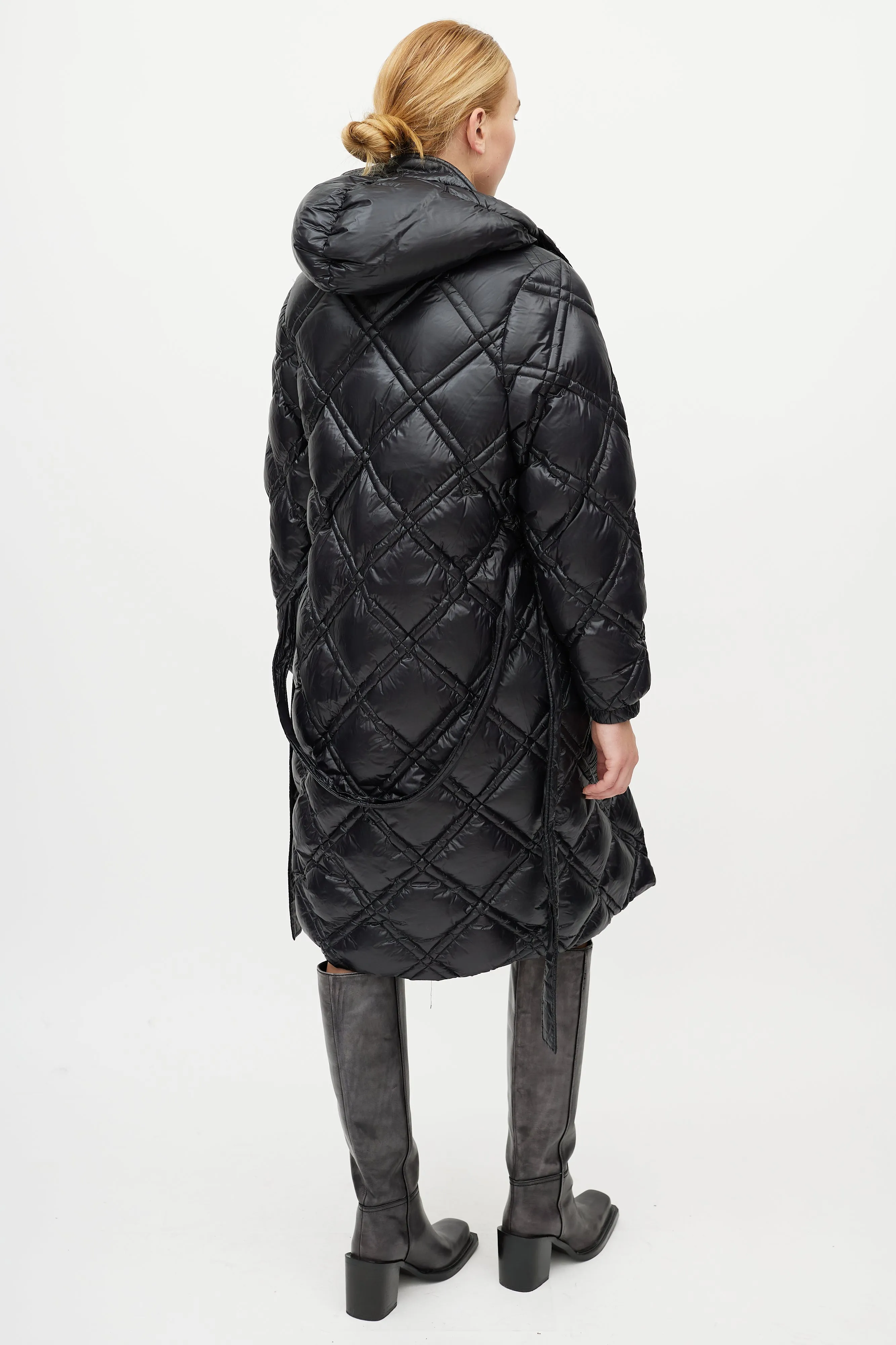 Black Quilted Belted Down Coat