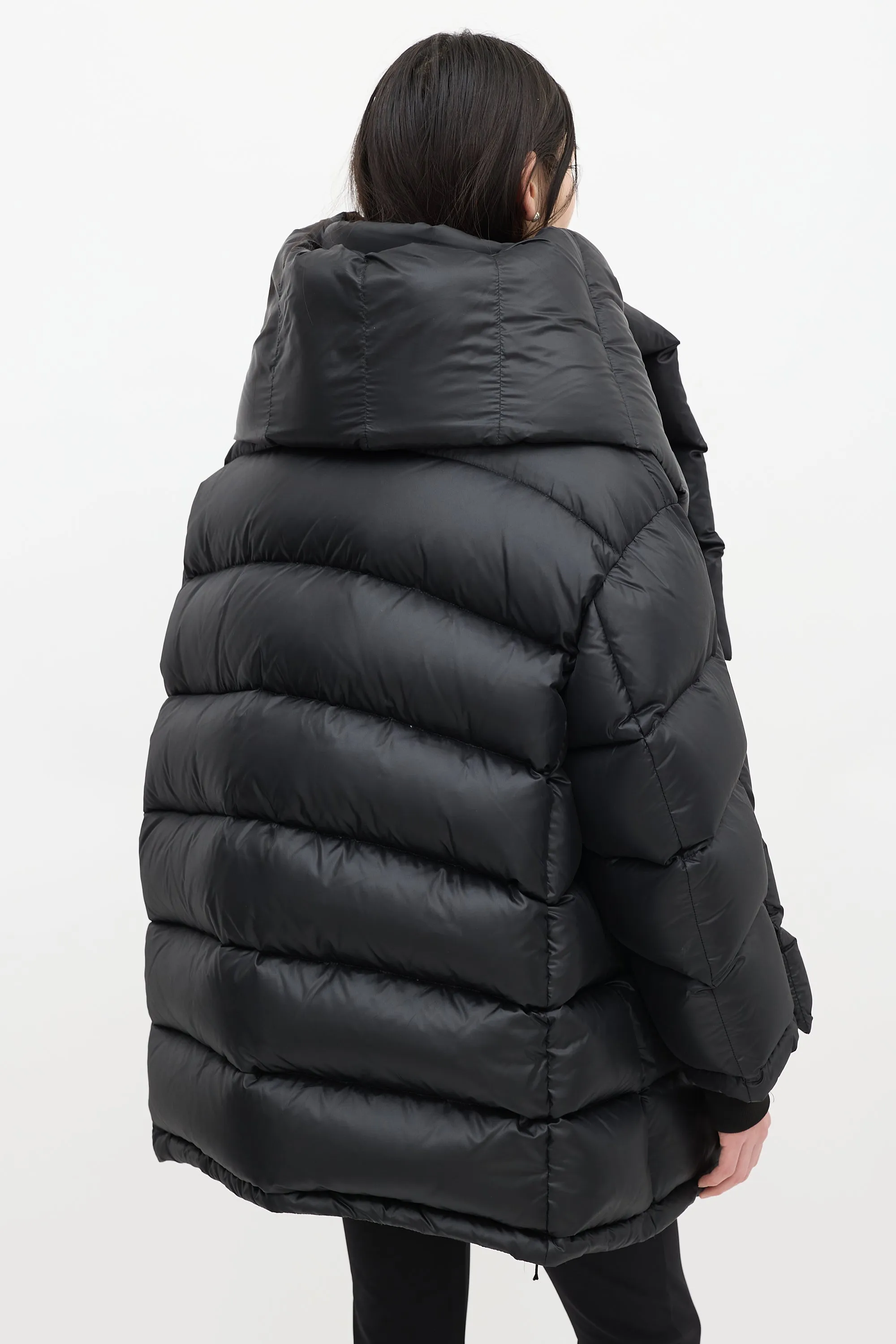 Black Quilted Logo Puffer Coat