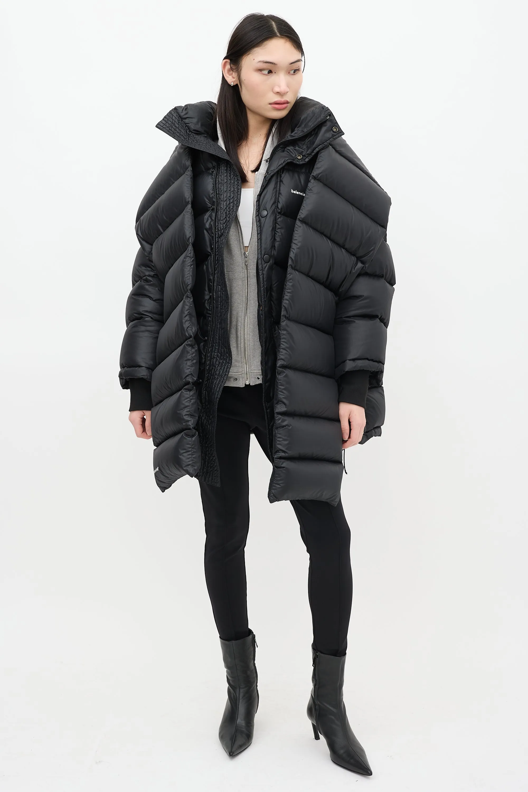 Black Quilted Logo Puffer Coat