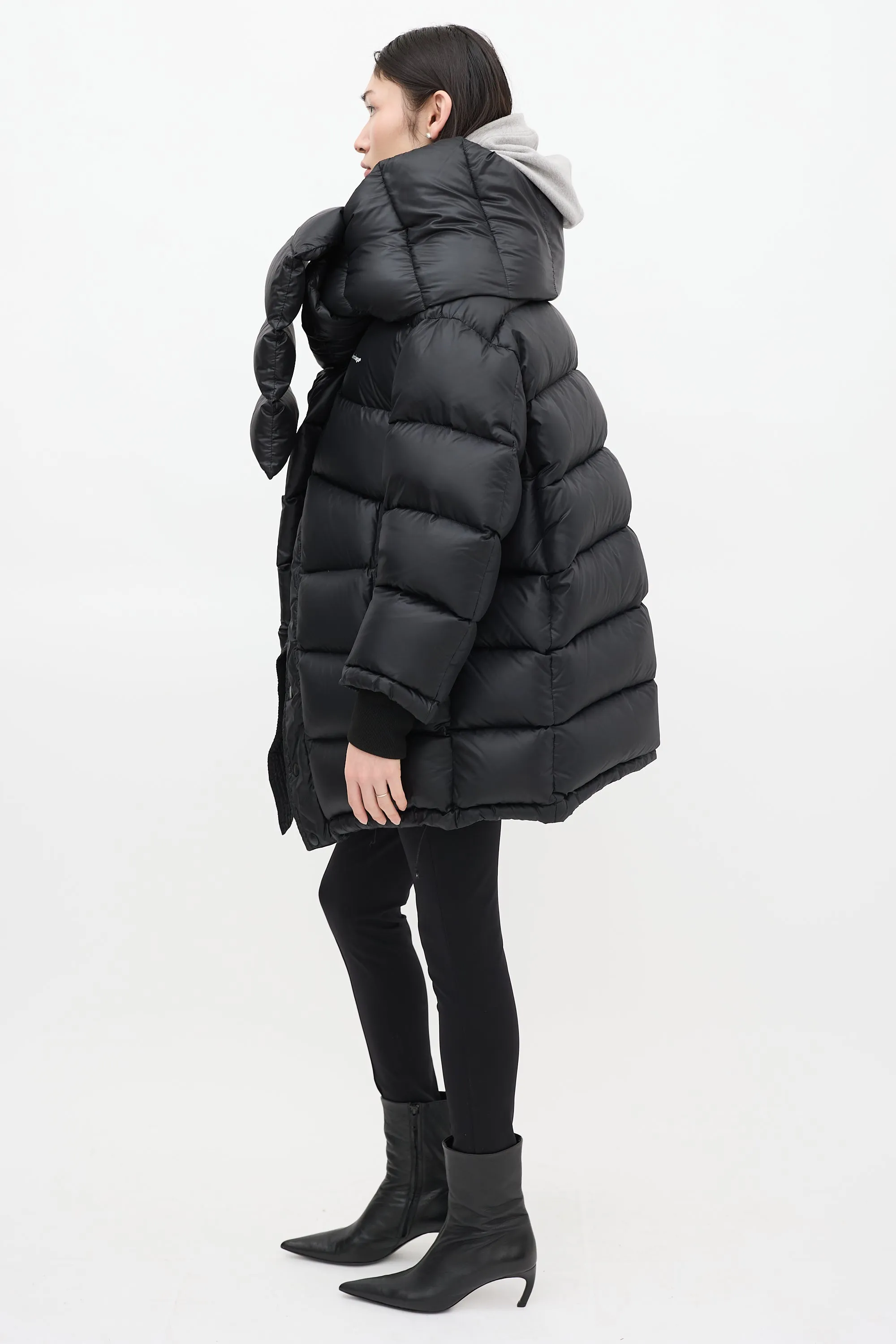 Black Quilted Logo Puffer Coat