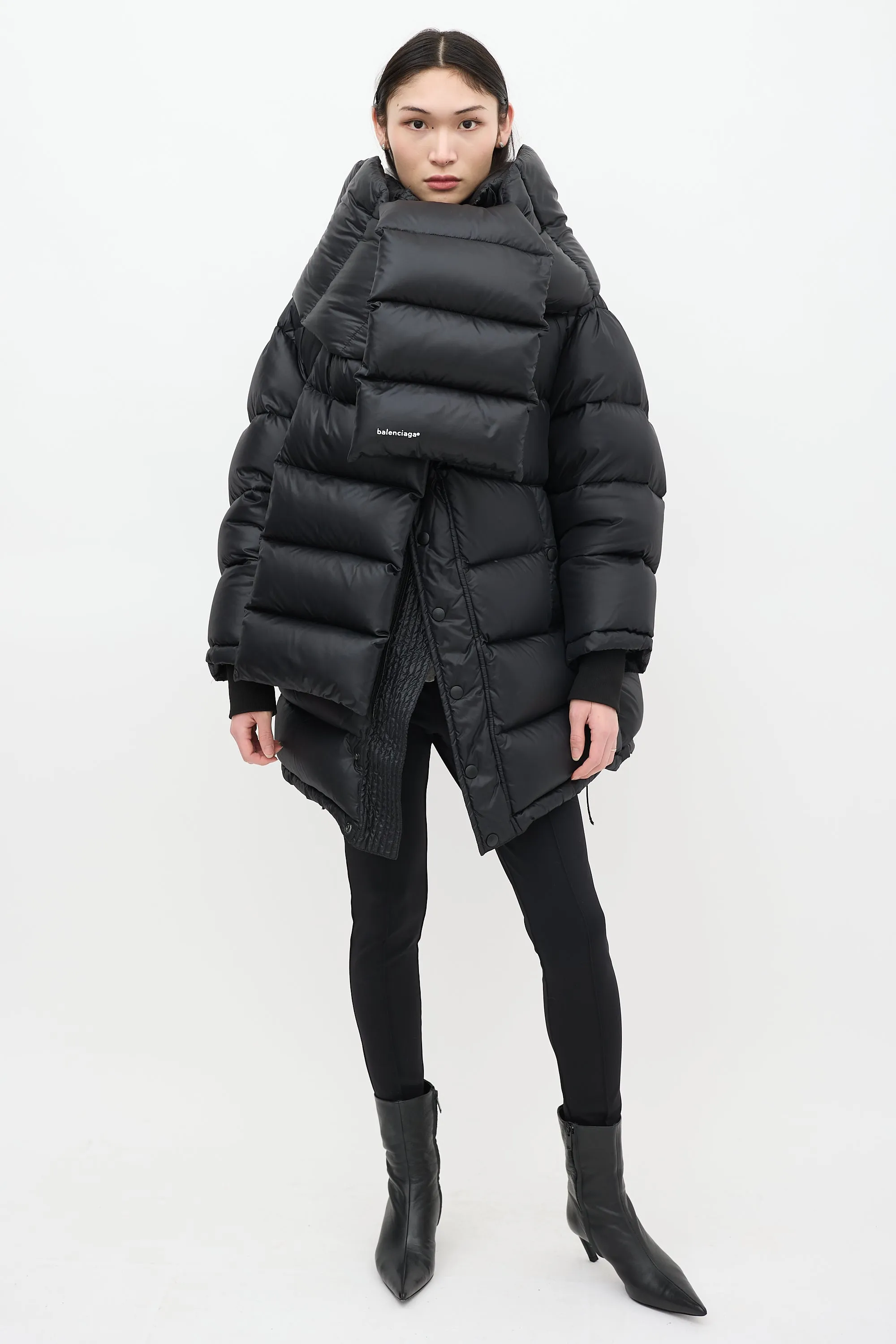 Black Quilted Logo Puffer Coat