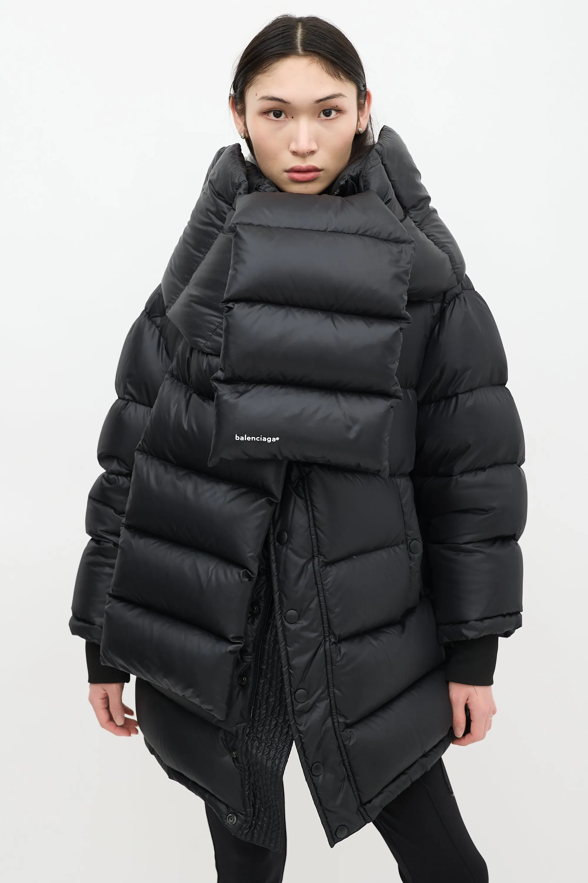 Black Quilted Logo Puffer Coat