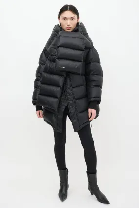 Black Quilted Logo Puffer Coat