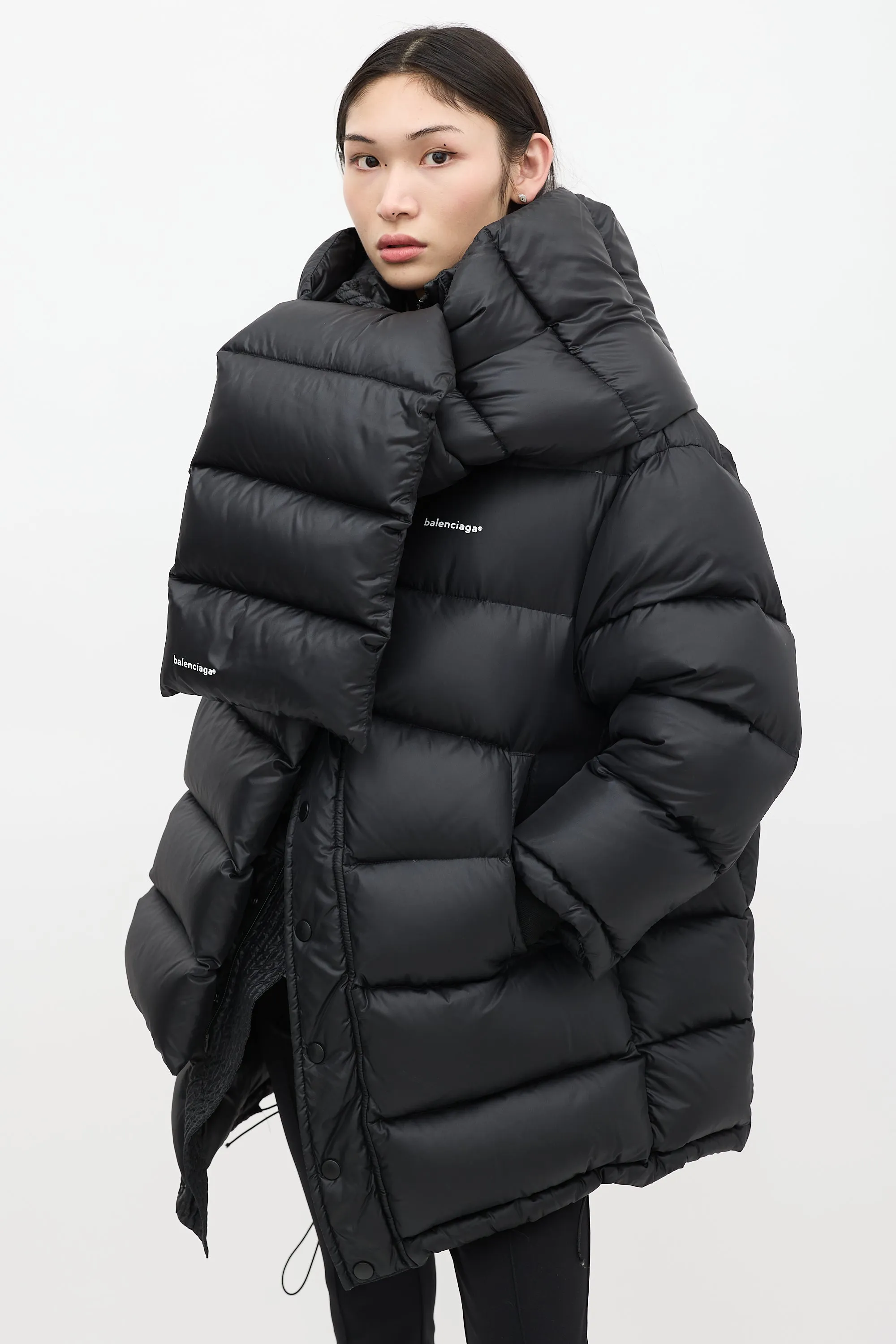 Black Quilted Logo Puffer Coat