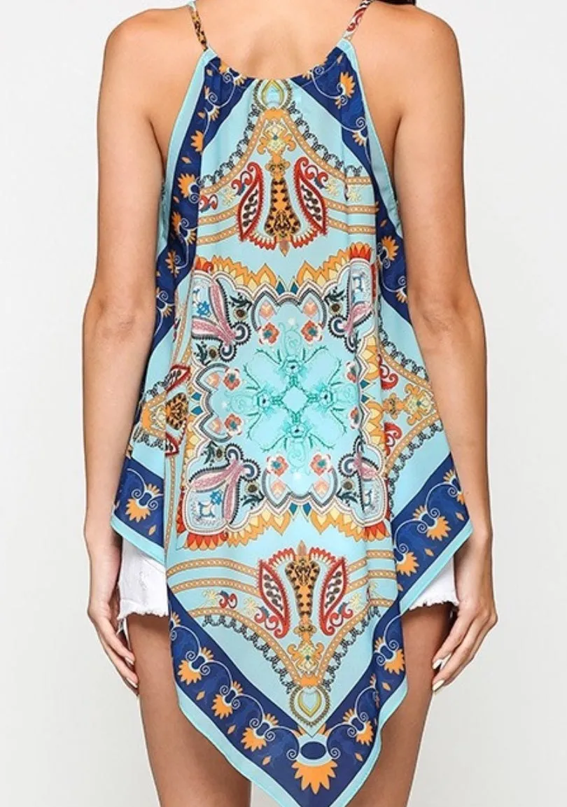 Blu Heaven Flowy Scarf Hem Paisley Halter