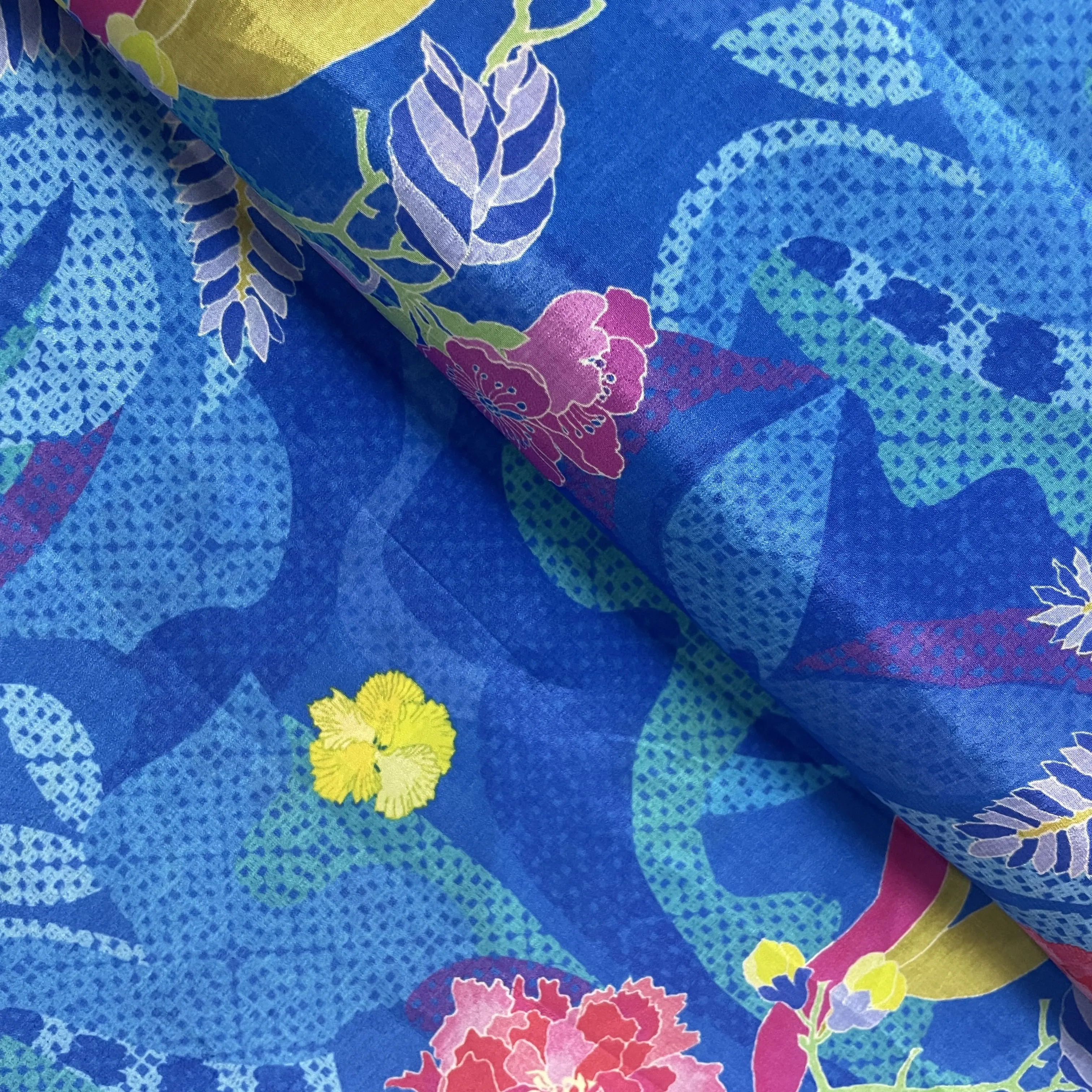 Blue Floral Print Crepe Fabric 18034