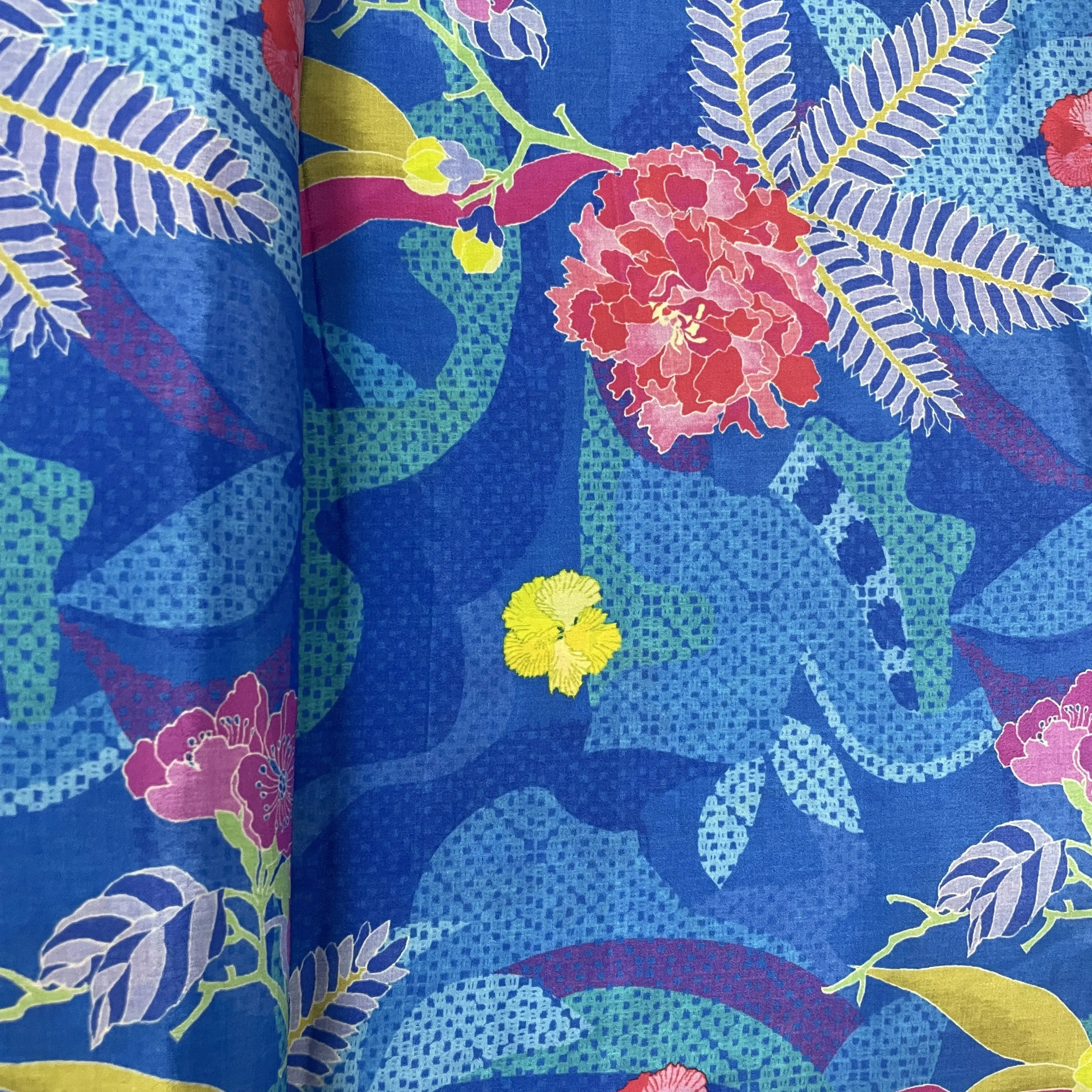 Blue Floral Print Crepe Fabric 18034