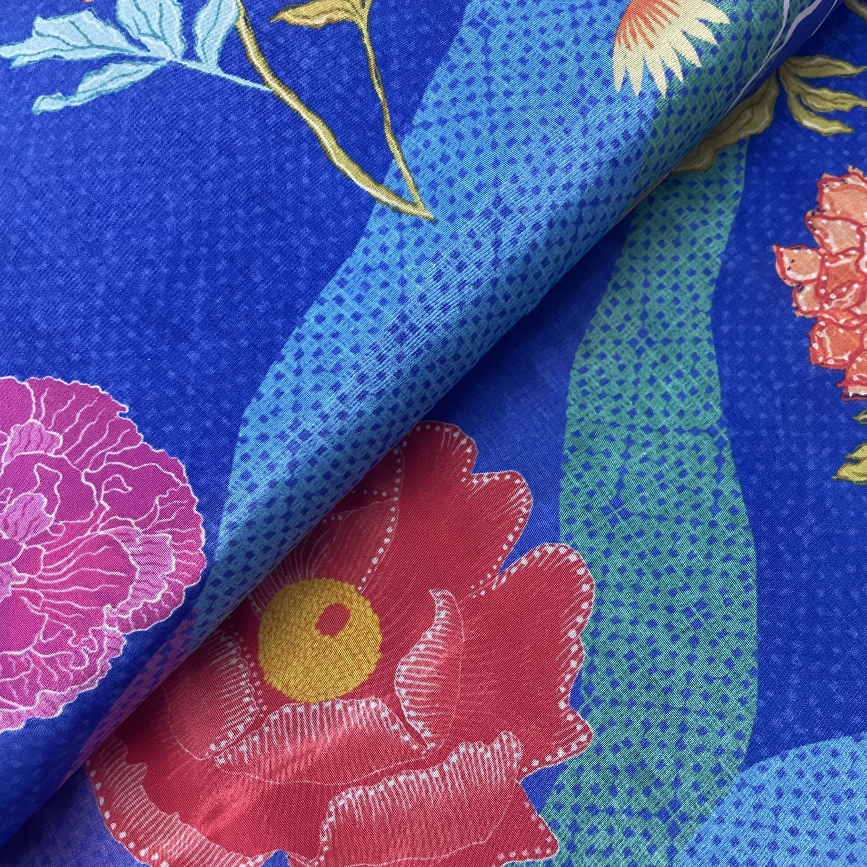 Blue Floral Print Crepe Fabric 18036