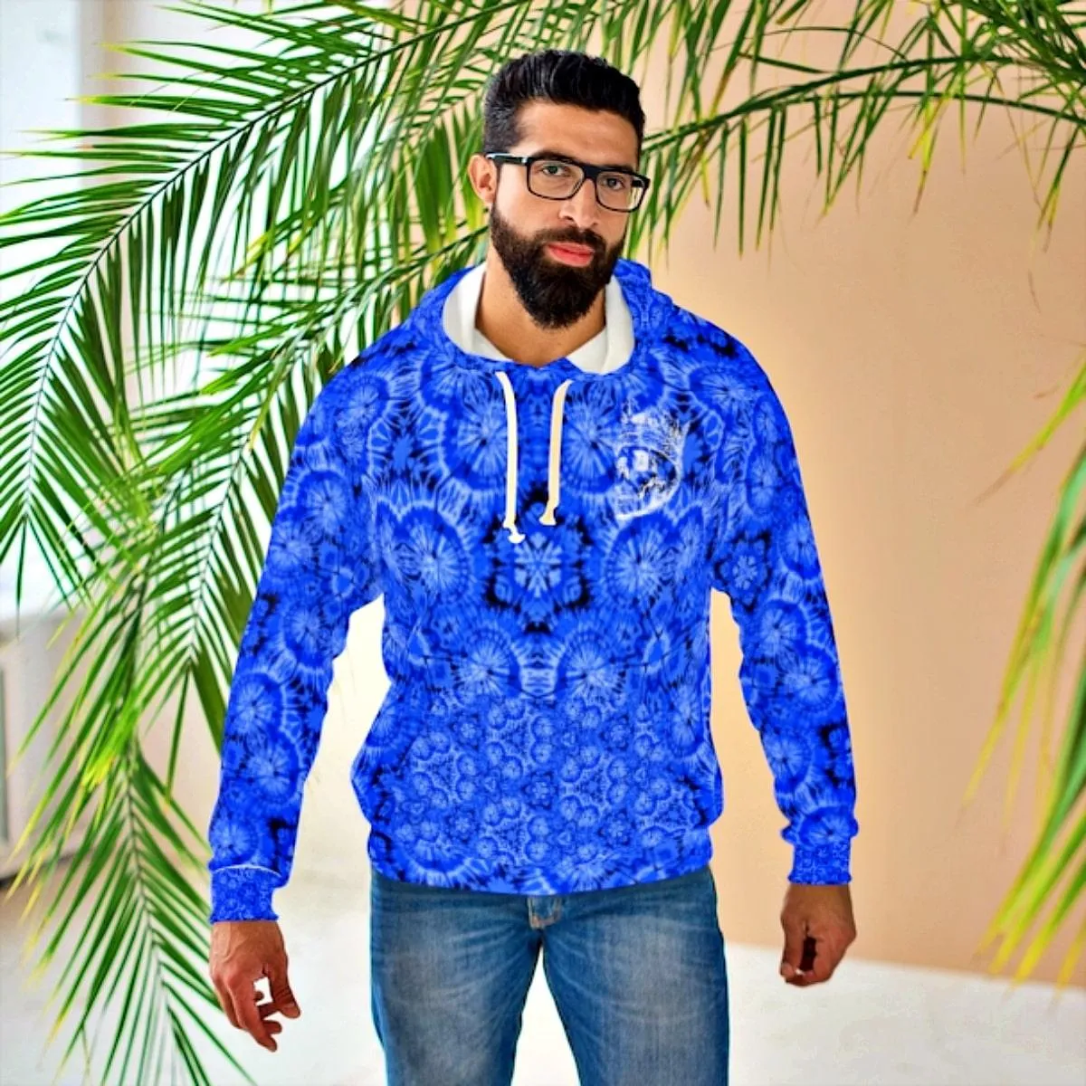 Blue Spiral Tie-Dye Pattern Unisex Pullover Hoodie