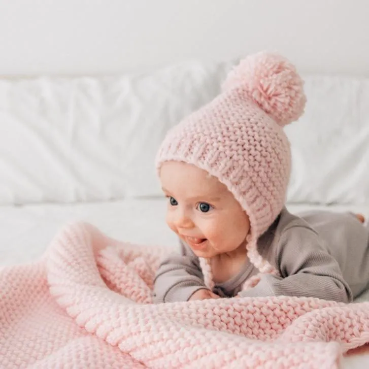 Blush Garter Stitch Knit Bonnet