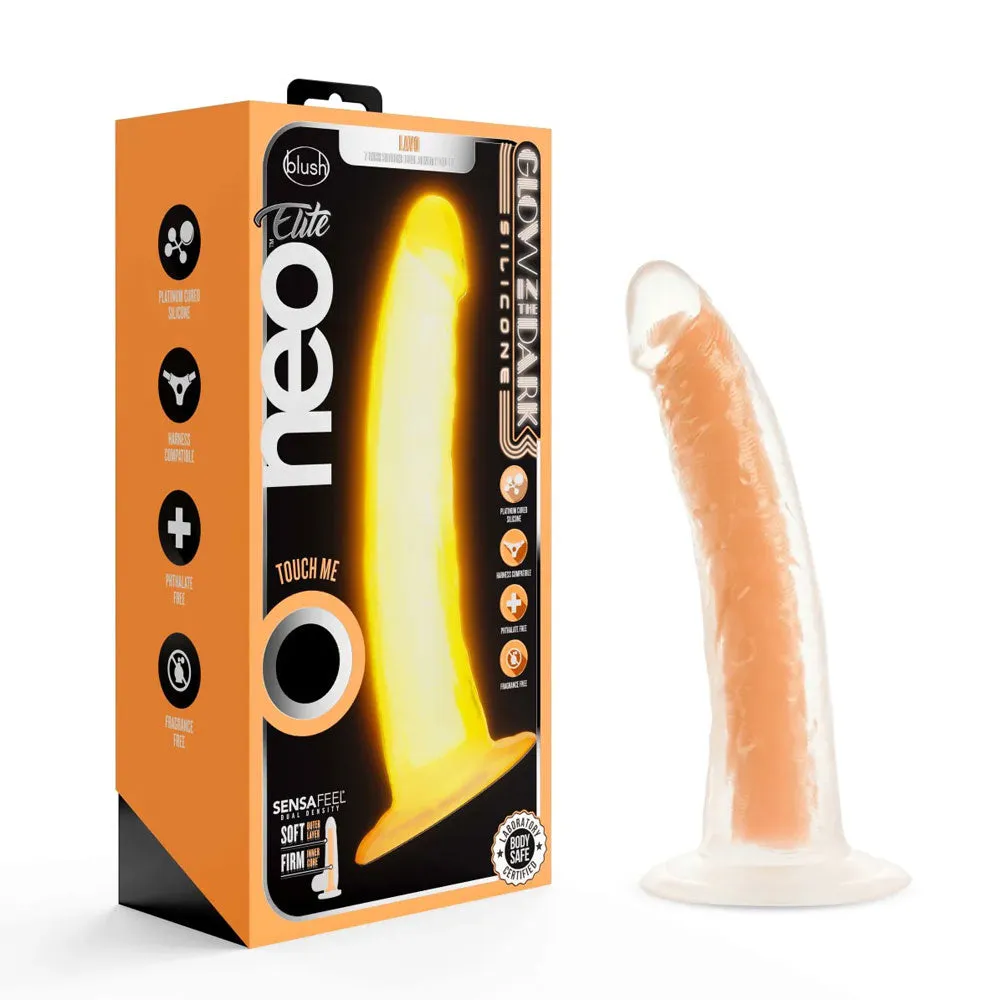 Blush Neo Elite Lavo 7.5 Inch Dildo Glow In The Dark Neon Orange