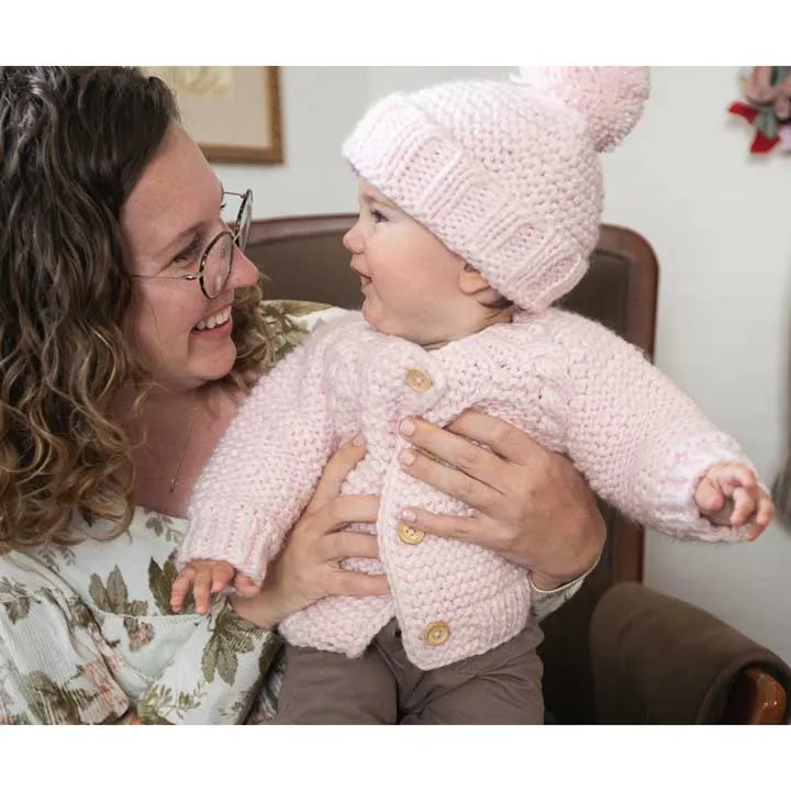 Blush Pink Garter Stitch Cardigan Sweater