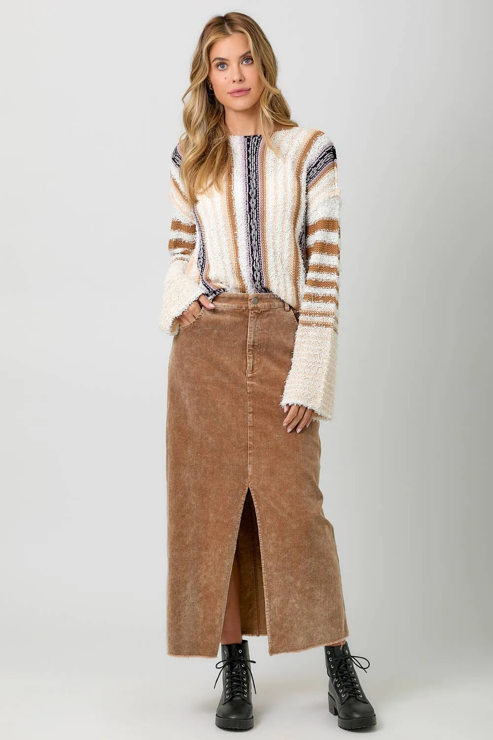 Boat Neck Fuzzy Fall Sweater