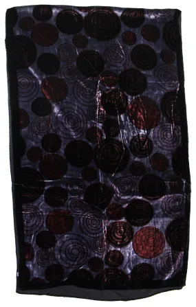 Brown   Purple Circle Patterned Devore Velvet Scarf with Brown Boarder (176 x 54cm)