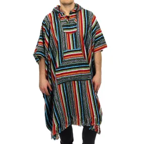 Brushed Cotton Long Hooded Poncho - Mexican Diamond