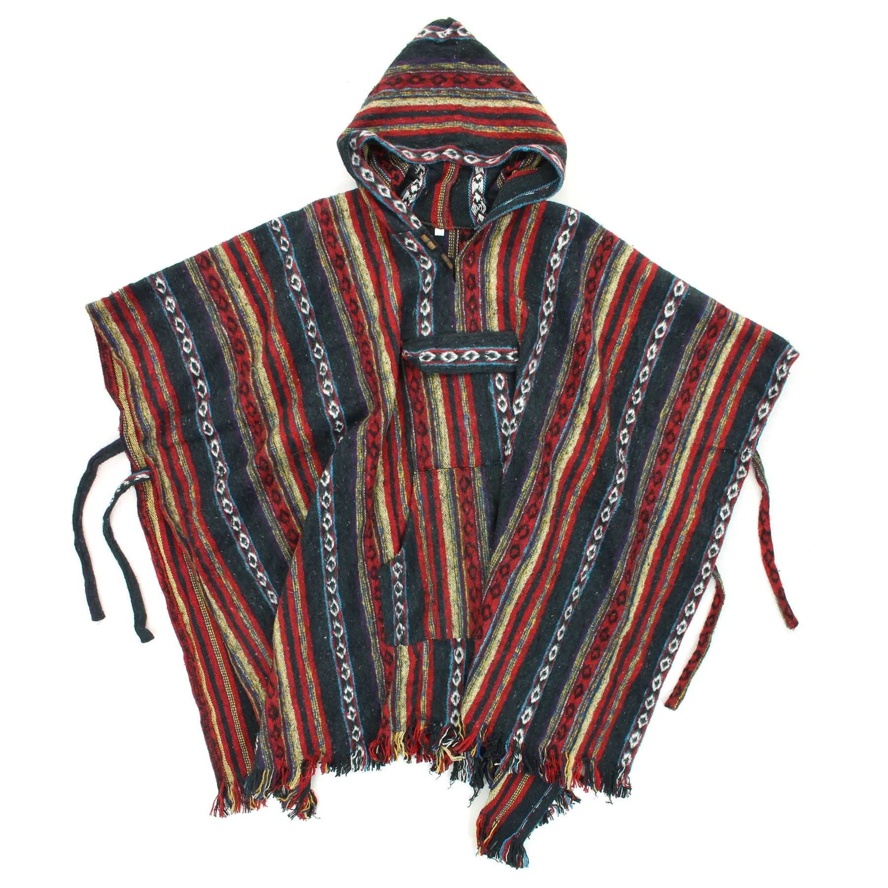 Brushed Gheri Cotton Poncho - 06 Black Red