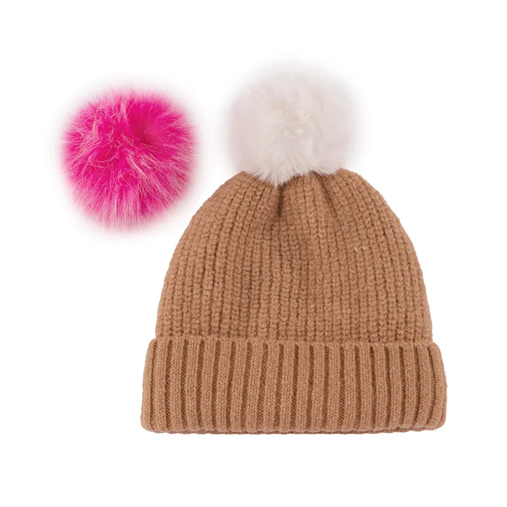 Camel Pick-A-Pom Knit Hat