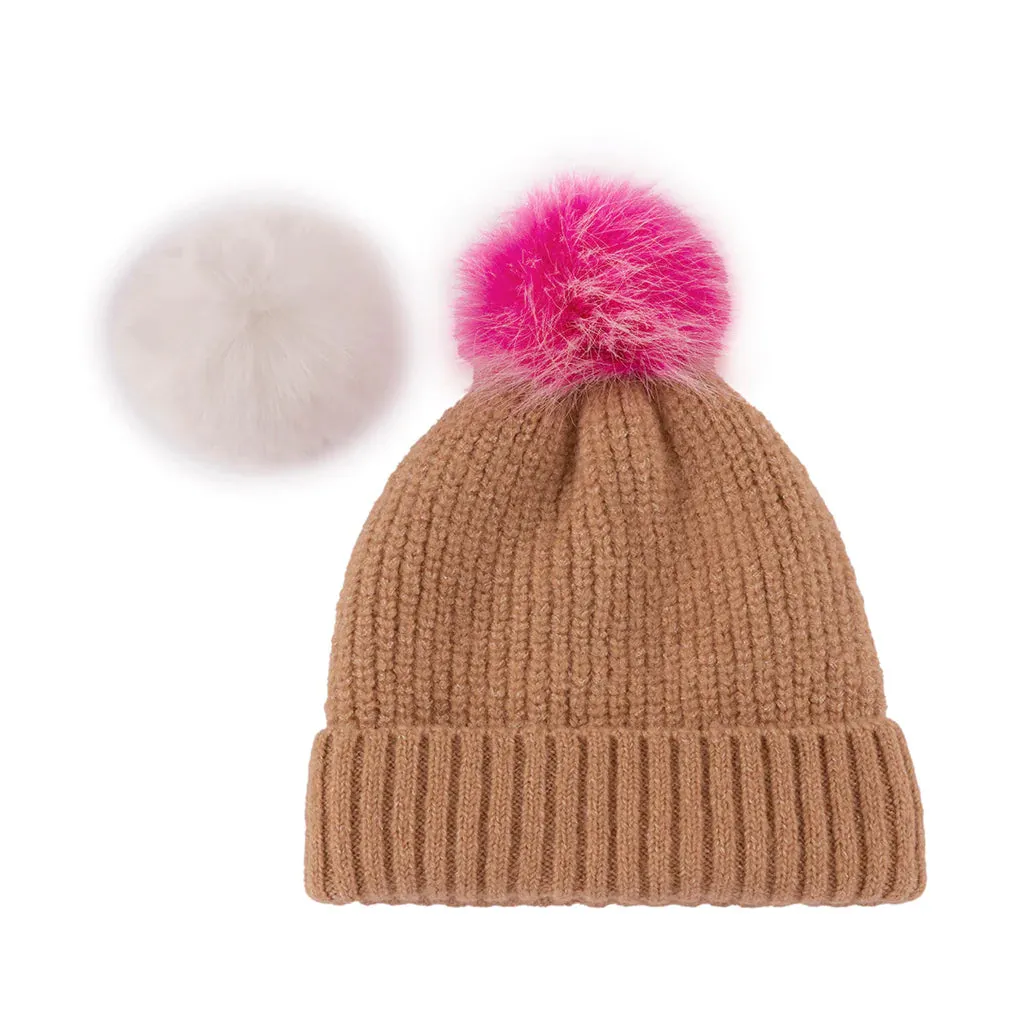 Camel Pick-A-Pom Knit Hat