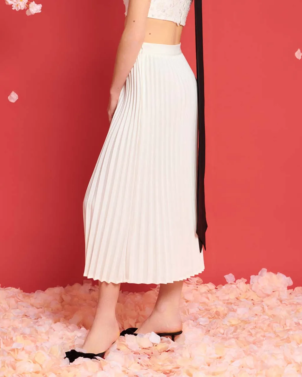 Carolina Pleated Midi Skirt - Pearled Ivory