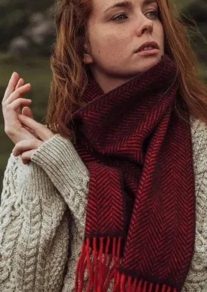 Cashmere Merino Scarf | Red Herringbone