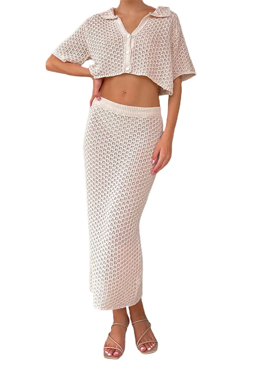 Casual Crochet Knit High Waist Slit Long Dress Skirt