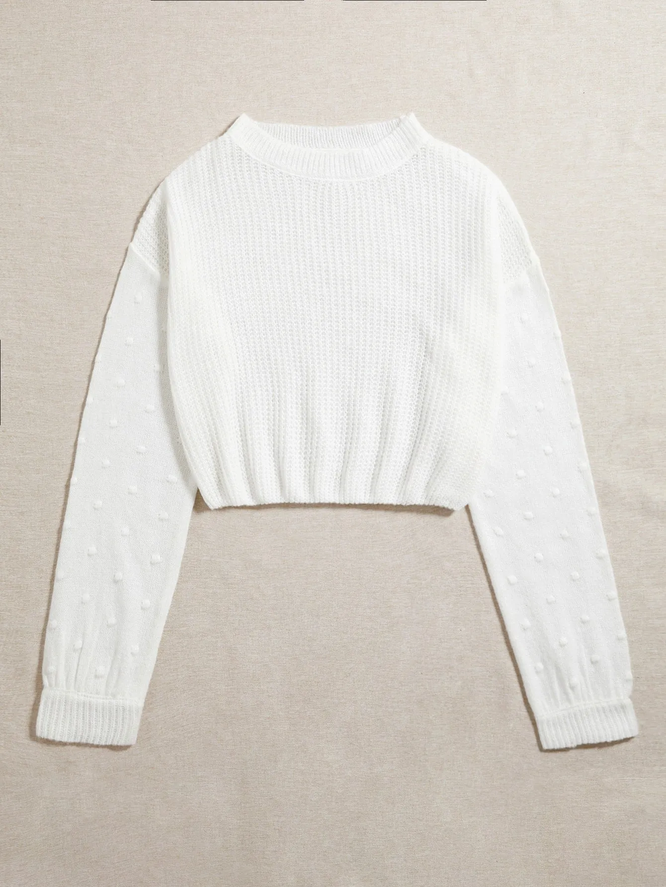 Casual Plain Long Sleeve Stand Collar Crop Women Sweater