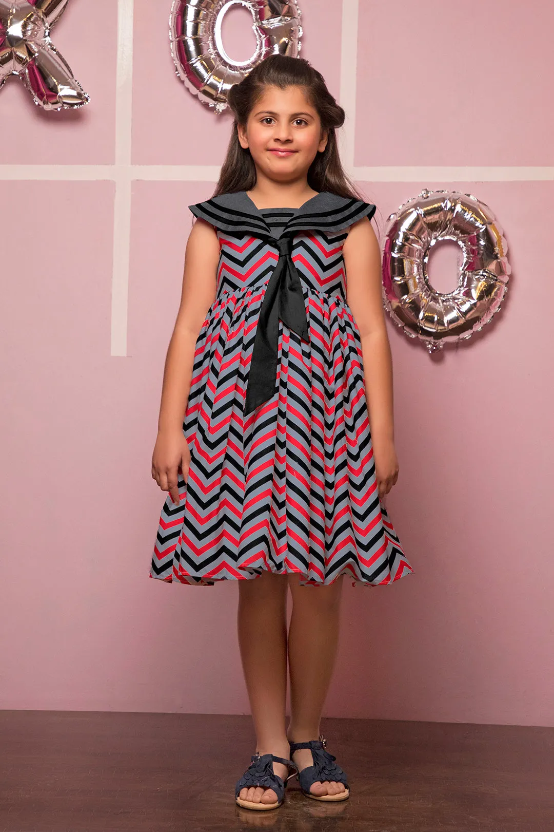 Chevron Printed Cotton Frock | F2118