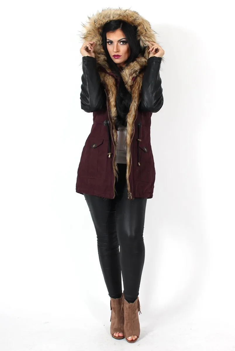 Claire Wine Faux Fur Parka Coat