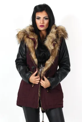 Claire Wine Faux Fur Parka Coat