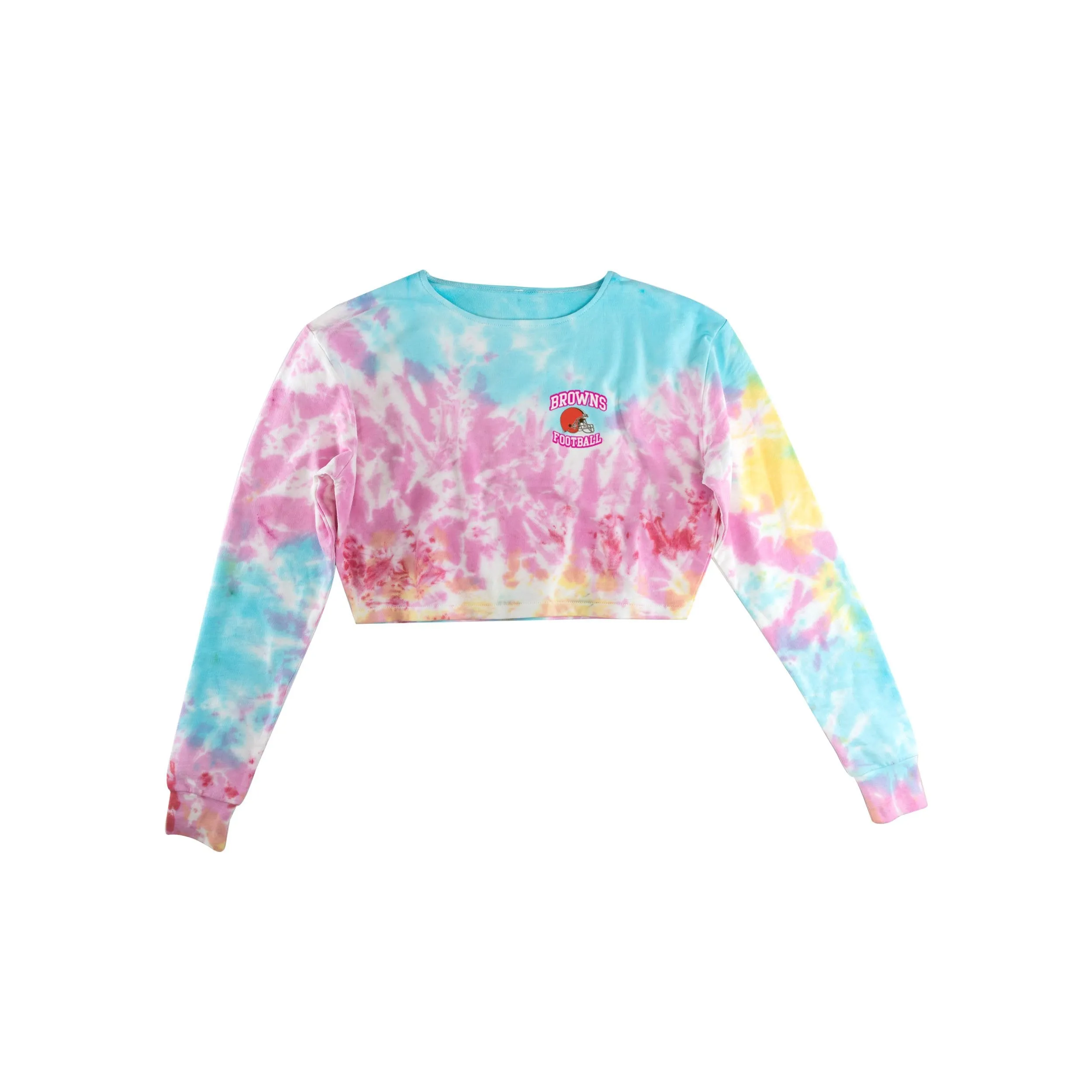 Cleveland Browns NFL Womens Pastel Tie-Dye Blast Cropped Sweater