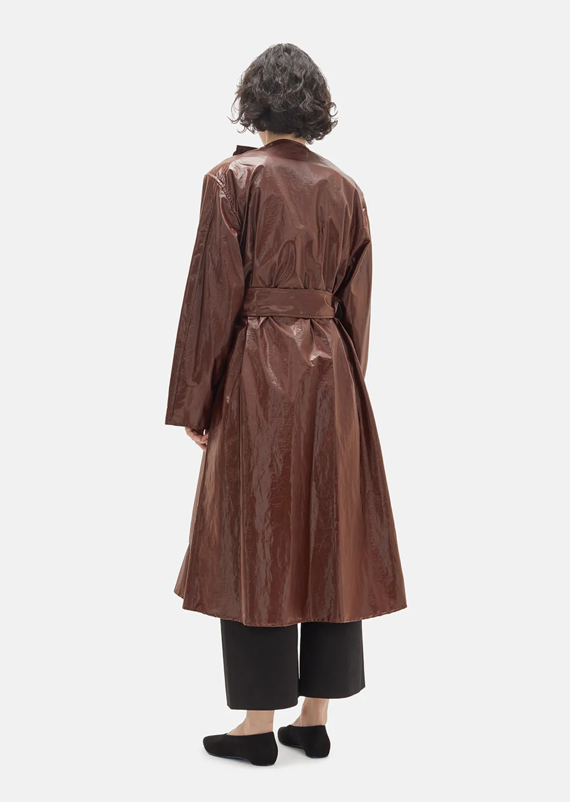 Coated Cotton Asymmetrical Overcoat