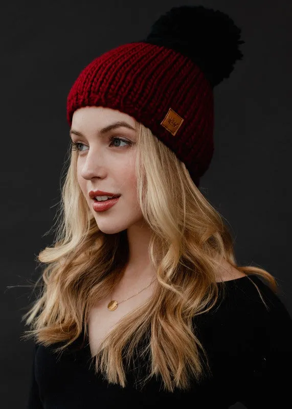 Colorblock Knit Pom Hat